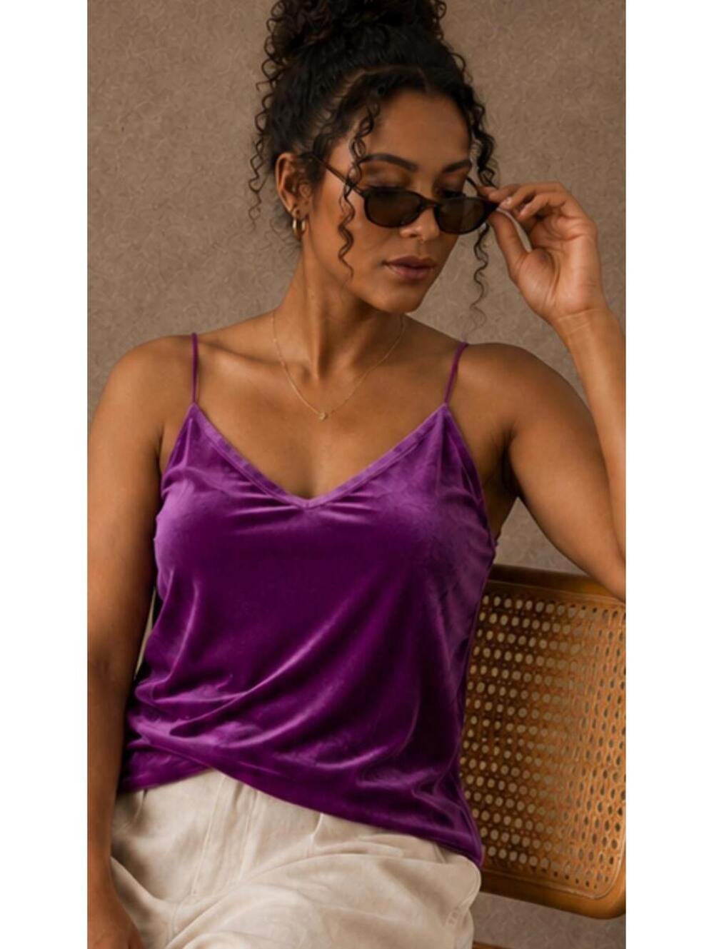 Shinestar Women's Purple Velvet Camisole Tank Top, Size Large